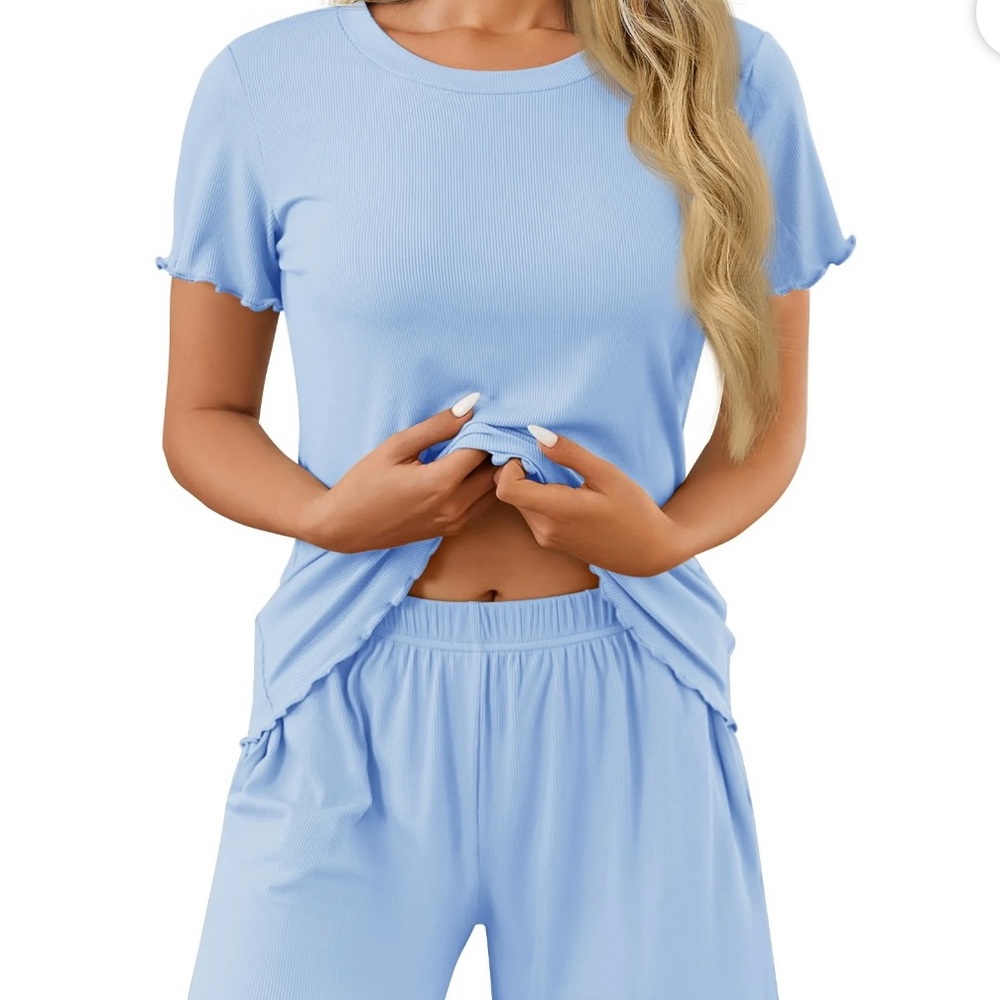 Light Blue Ribbed Lounge Set - Picture 2 of 4